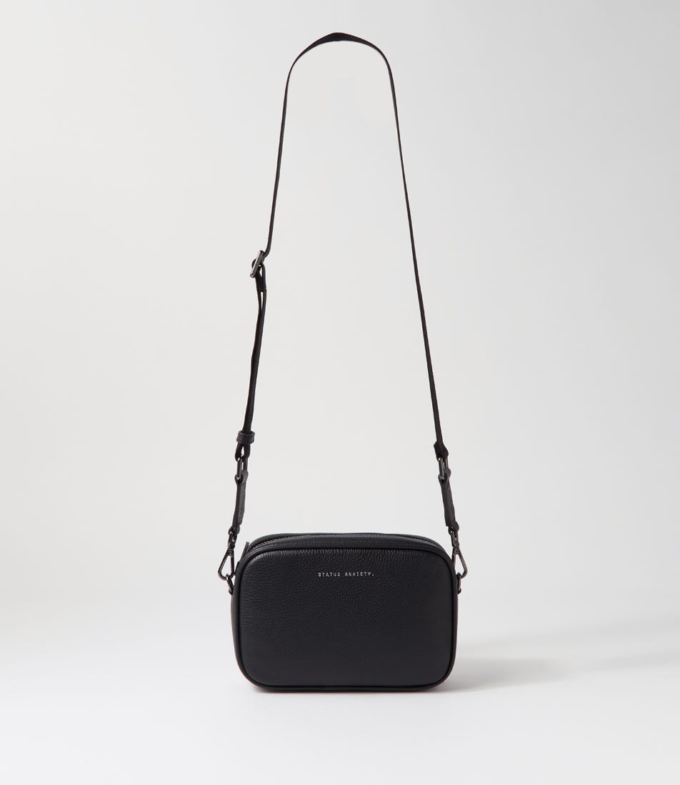 Plunder Webbed Black Leather Crossbody Bag Plunder Webbed Black Leather Crossbody Bag