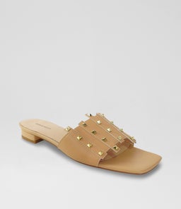 PYRAMID STUD SLIDE B2 TAN LEATHER