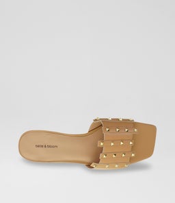 PYRAMID STUD SLIDE B2 TAN LEATHER