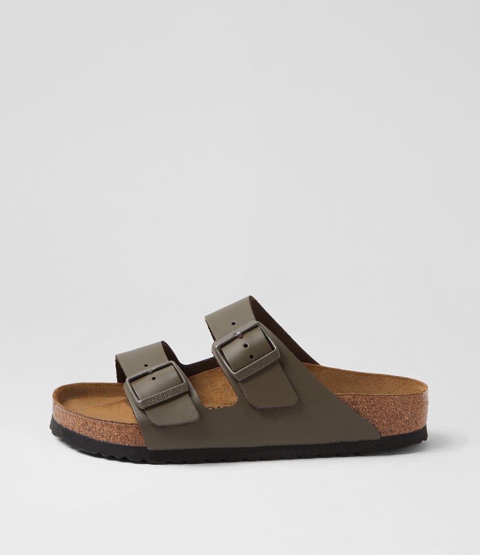 Arizona Concrete Grey Leather Slides