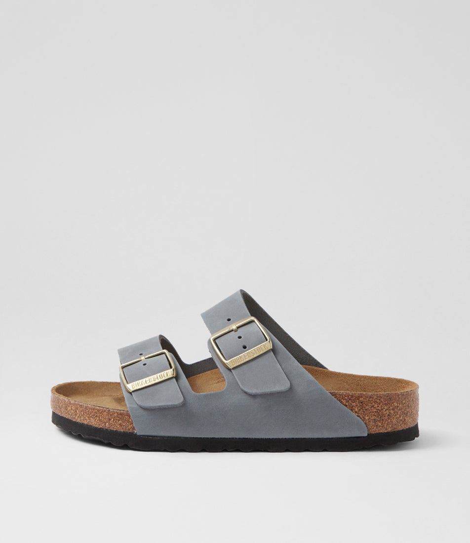 Arizona Basalt Grey Oiled Leather Slides Arizona Basalt Grey Oiled Leather Slides