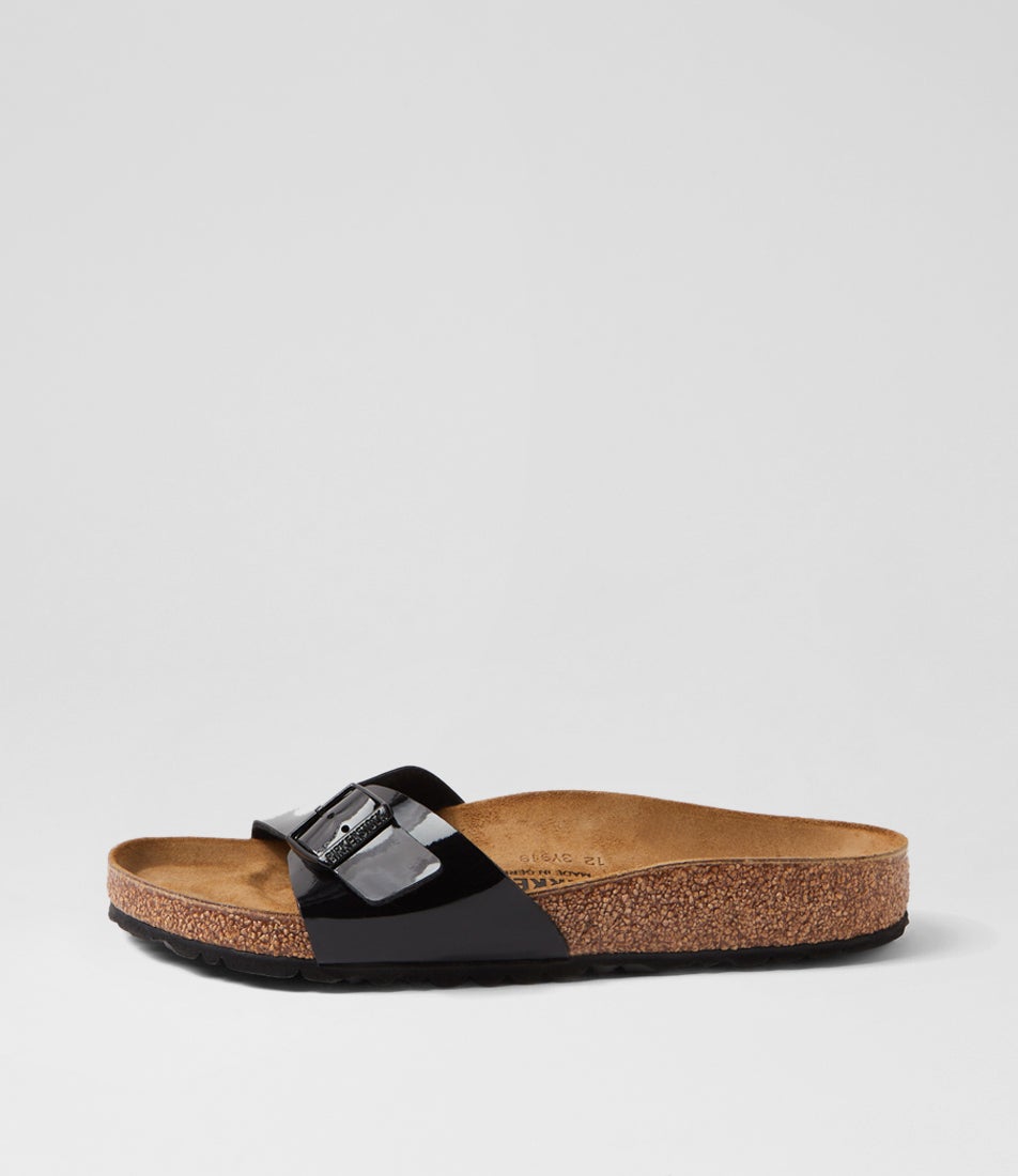 Madrid Black Birkoflor Patent Thongs