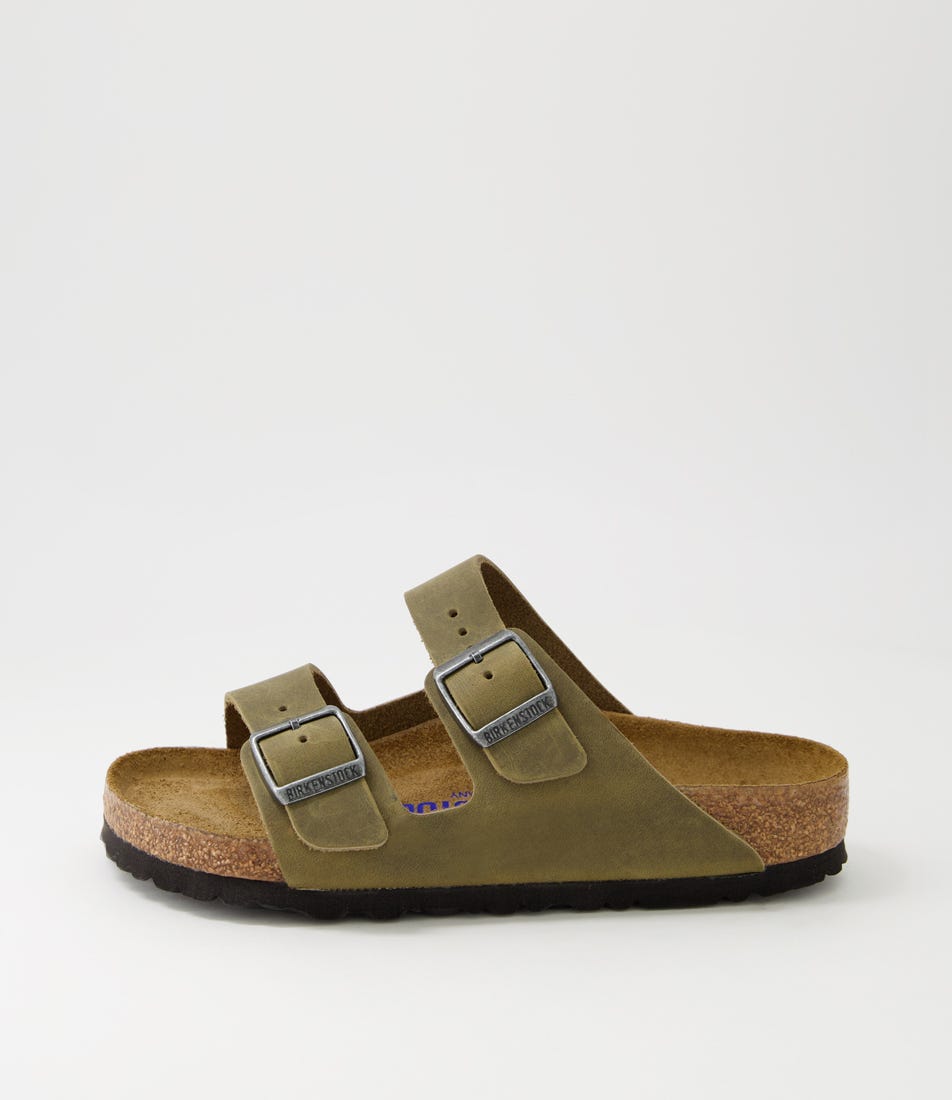 Arizona Sfb Nubuck Faded Khaki Oiled Leather Slides