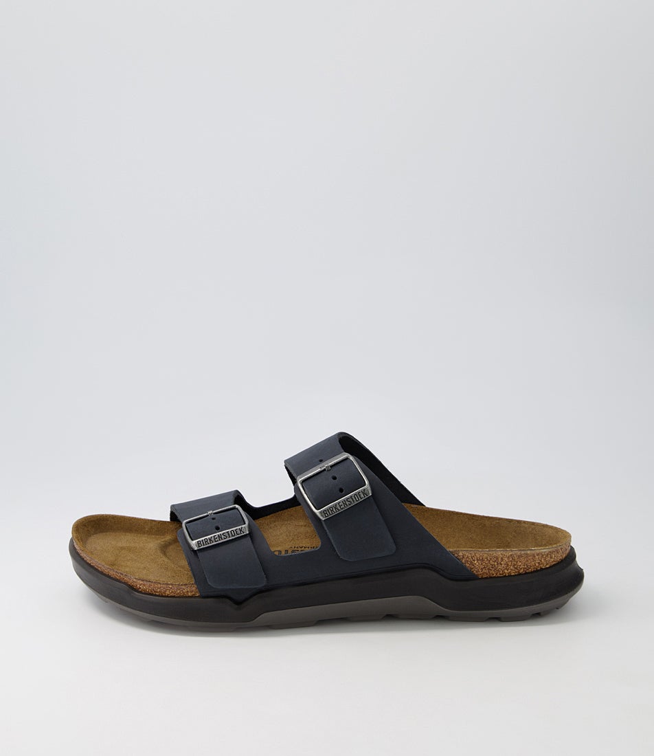 Arizona Cross Town Black Waxy Leather Slides Arizona Cross Town Black Waxy Leather Slides