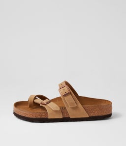 Mayari Tobacco Brown Oiled Leather Slides Mayari Tobacco Brown Oiled Leather Slides