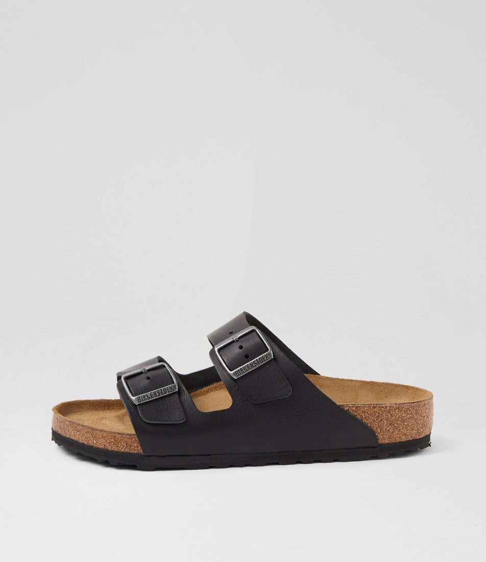 Arizona Mens Natural Black Natural Leather Slides Arizona Mens Natural Black Natural Leather Slides