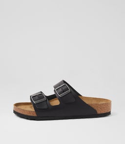 Arizona Mens Natural Black Natural Leather Slides Arizona Mens Natural Black Natural Leather Slides