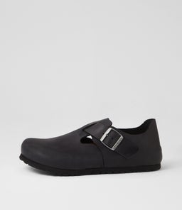 London Mens Black Oiled Leather Flat Shoes London Mens Black Oiled Leather Flat Shoes