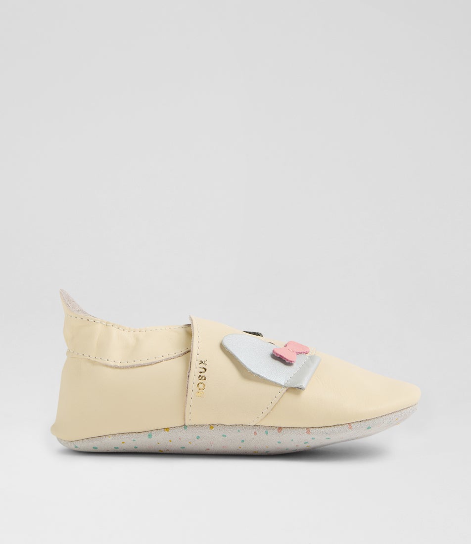 Ss Little Bow Pup Infant Vanilla Leather Flat Shoes Ss Little Bow Pup Infant Vanilla Leather Flat Shoes