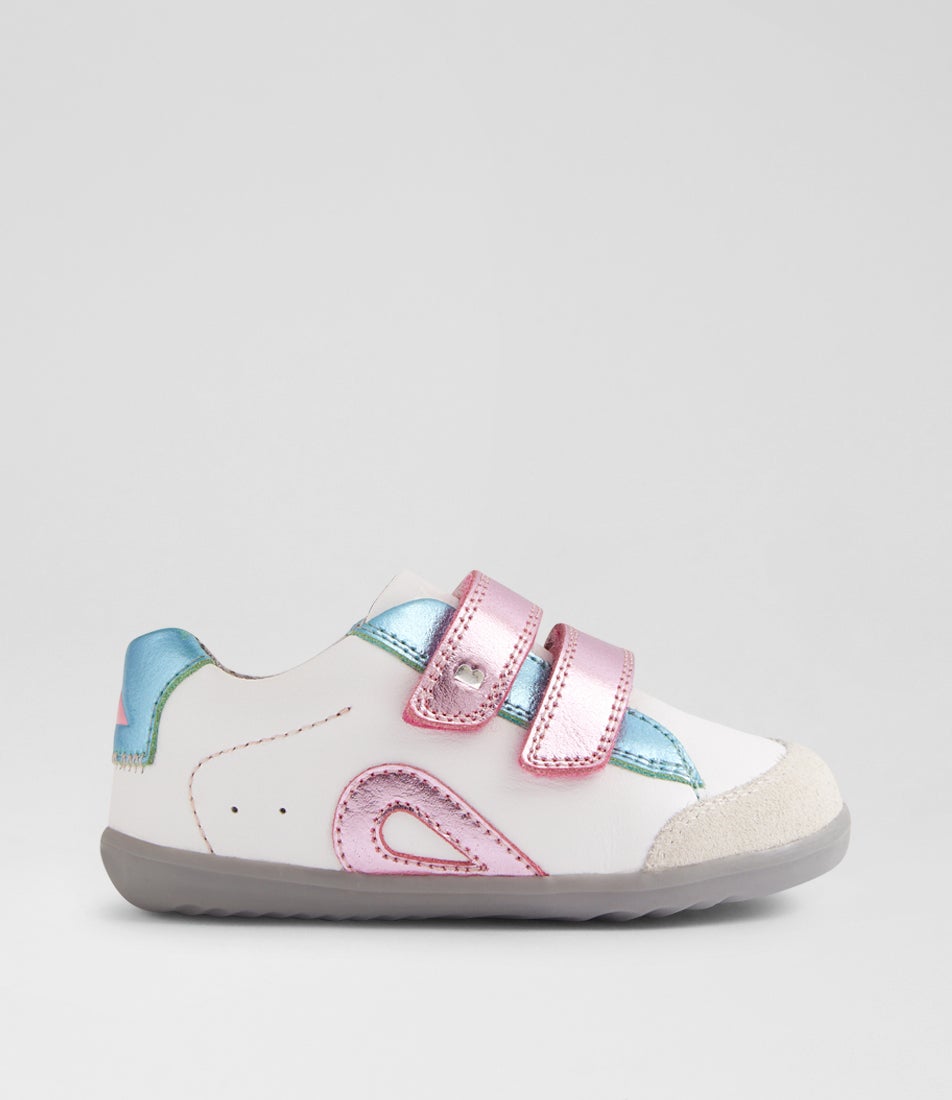 Su Blaze Toddler White Pink Metallic Leather Suede Sneakers