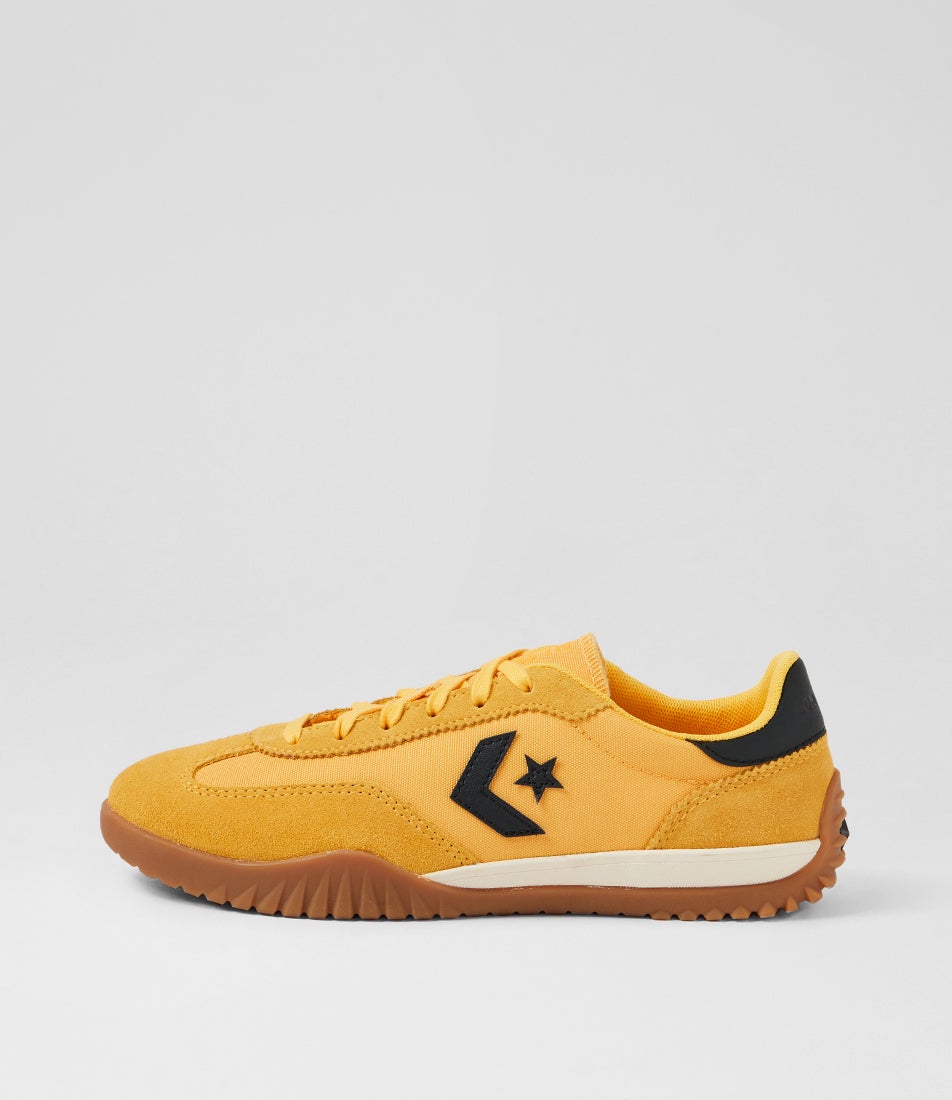 Run Star Trainer W Gold Palm Black Gum Suede Nylon Sneakers