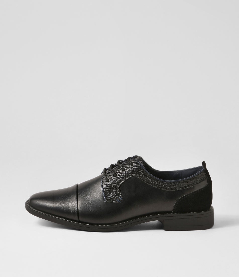 Cory Black Smooth Lace Up Flats