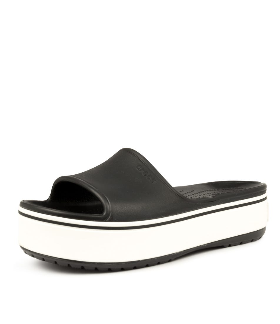 Crocband Platform Slide Black White Smooth by Crocs Shop Online at Styletread