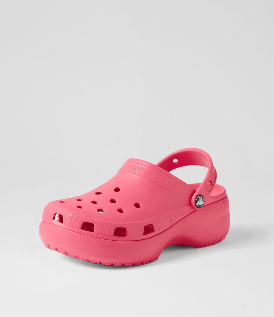 Pink platform outlet crocs