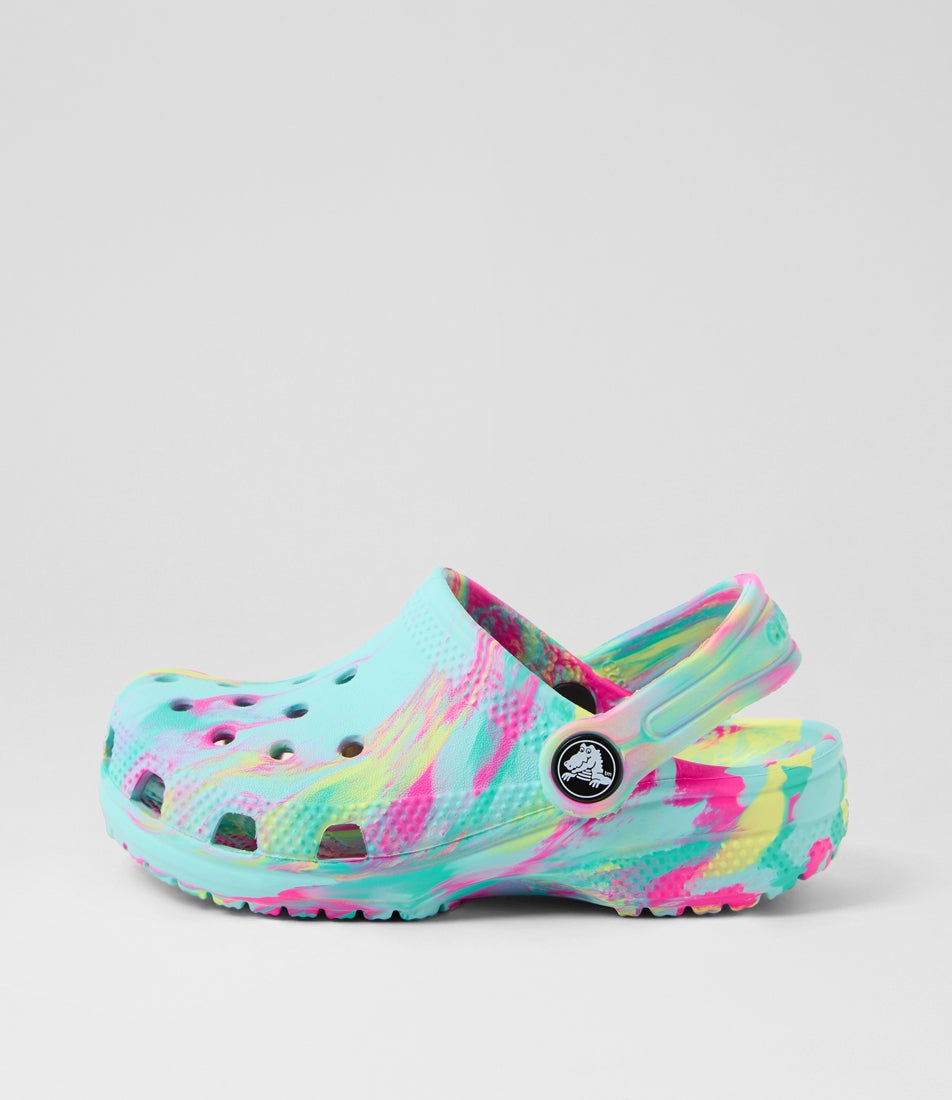 Classic Marbled K Junior Aquamarine Multi Croslite Sandals
