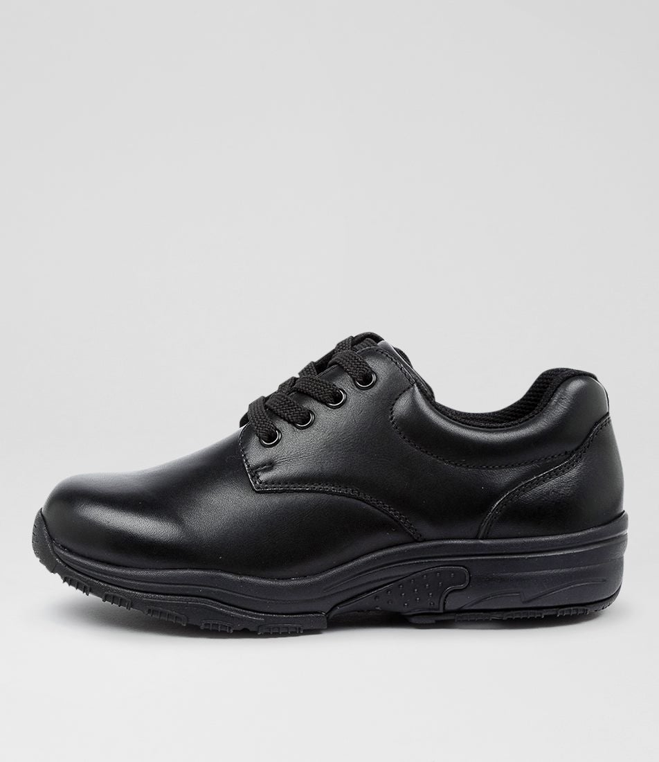 Hiace Junior E Black Leather Lace Up Flats