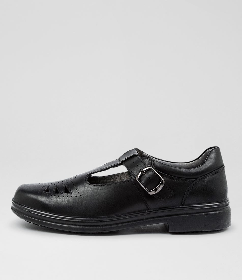 Spire Senior Black Leather Flat Shoes