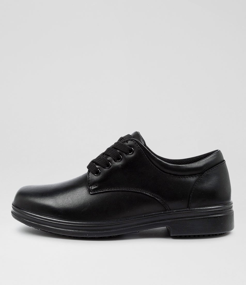 Solar Senior B Black Leather Lace Up Flats