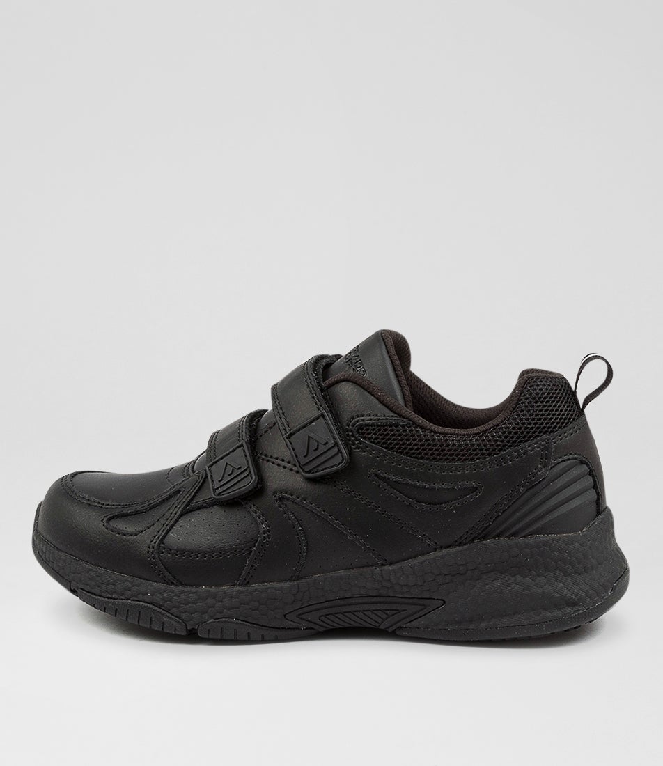Tempo Junior Adjustable Black Leather Sneakers