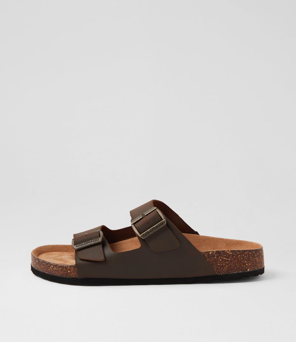 Farrah Mocca Crazyhorse Leather Slides