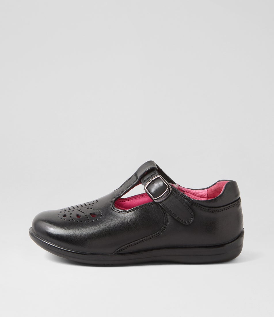 Erina Junior E Black Print Leather Flat Shoes Erina Junior E Black Print Leather Flat Shoes