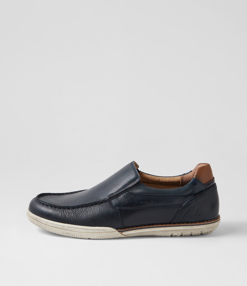 Rasp Navy Tumbled Leather Flat Shoes