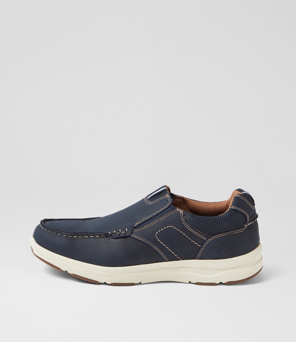 Oust Navy Leather Flat Shoes