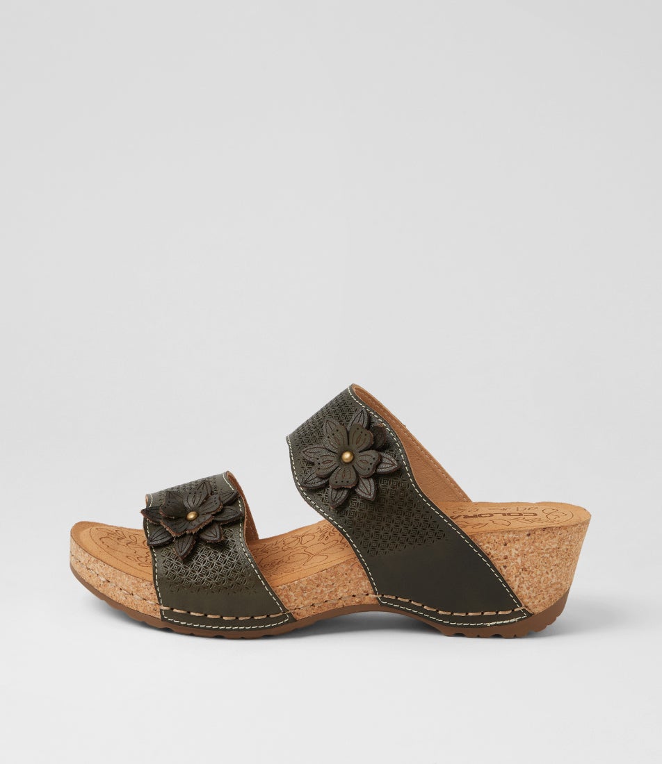 Joie Khaki Embossed Leather Wedges