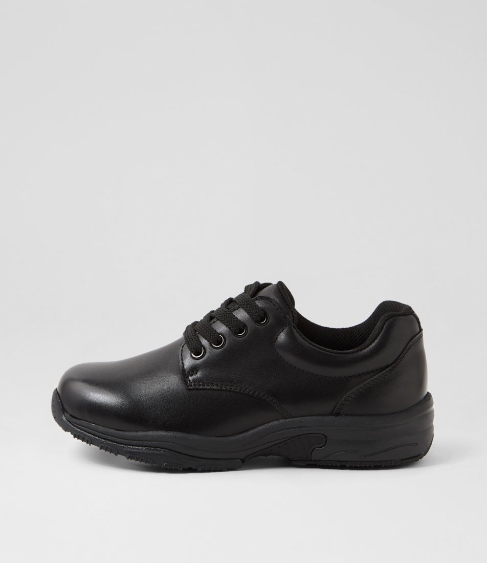 Hiace Junior E Lace Db Junior Black Leather Lace Up Flats