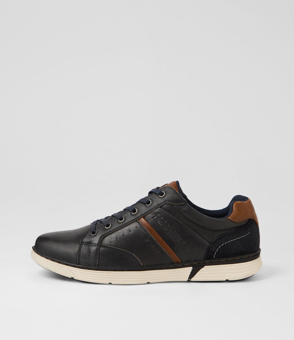 Keffler Navy Pull Up Leather Sneakers