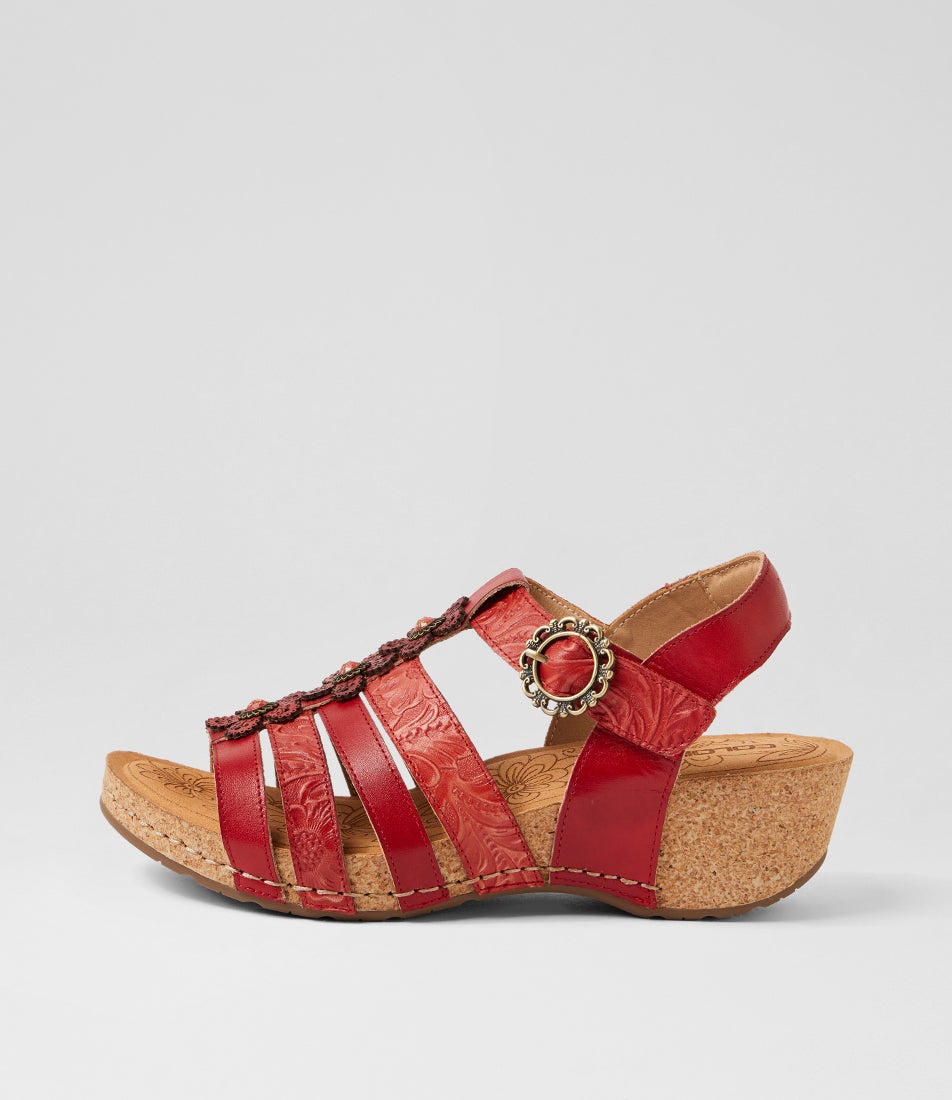 Jibing Red Print Multi Heeled Sandals
