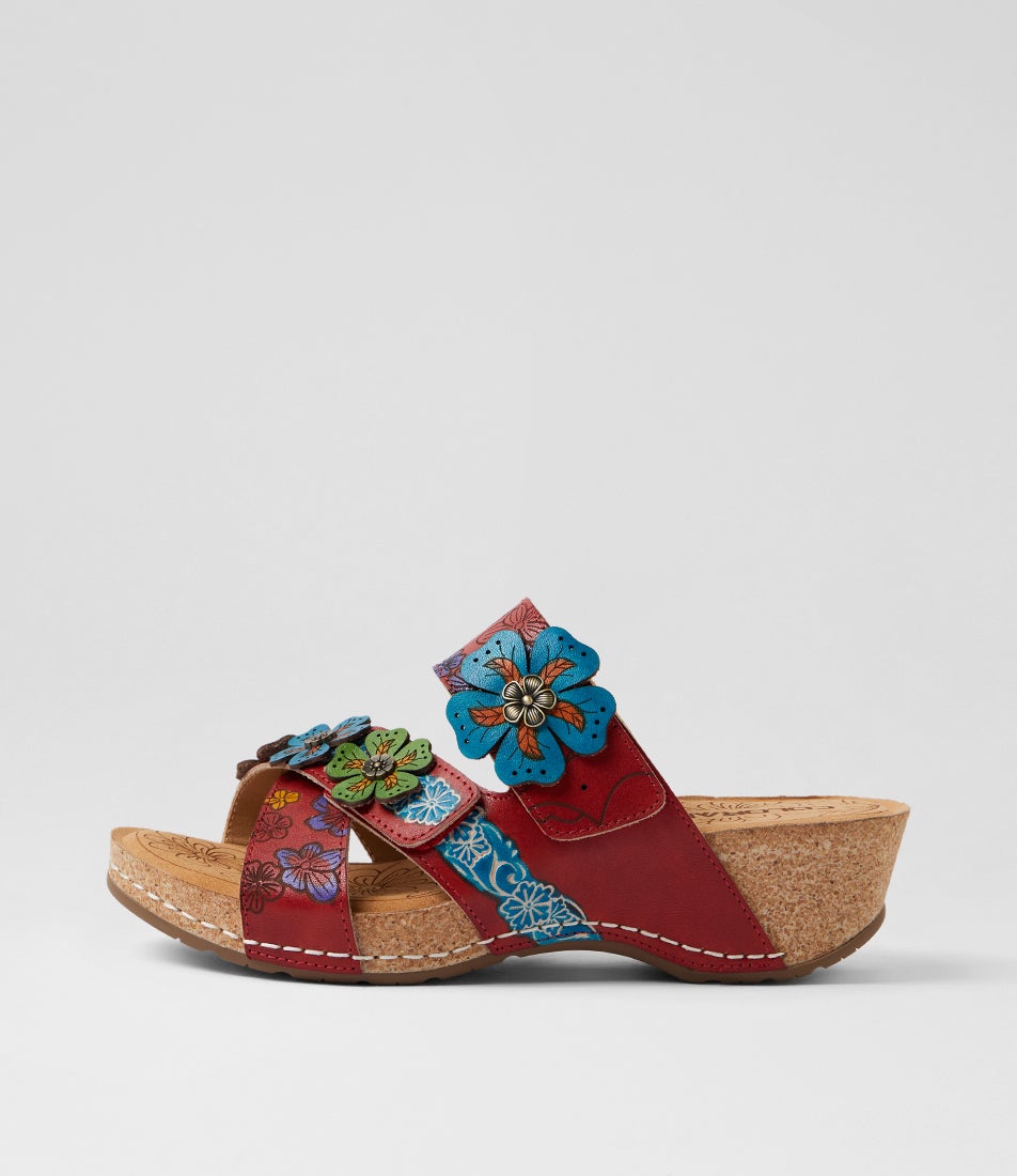 Jasmine Red Botanical Leather Wedges