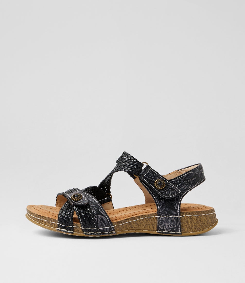 Poppy Navy Woven Leather Sandals