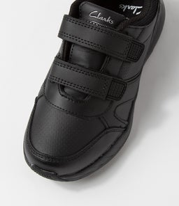 HUSTLE JNR ADJ E CK BLACK LEATHER