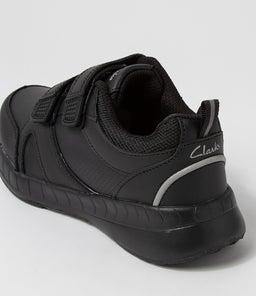 HUSTLE JNR ADJ E CK BLACK LEATHER