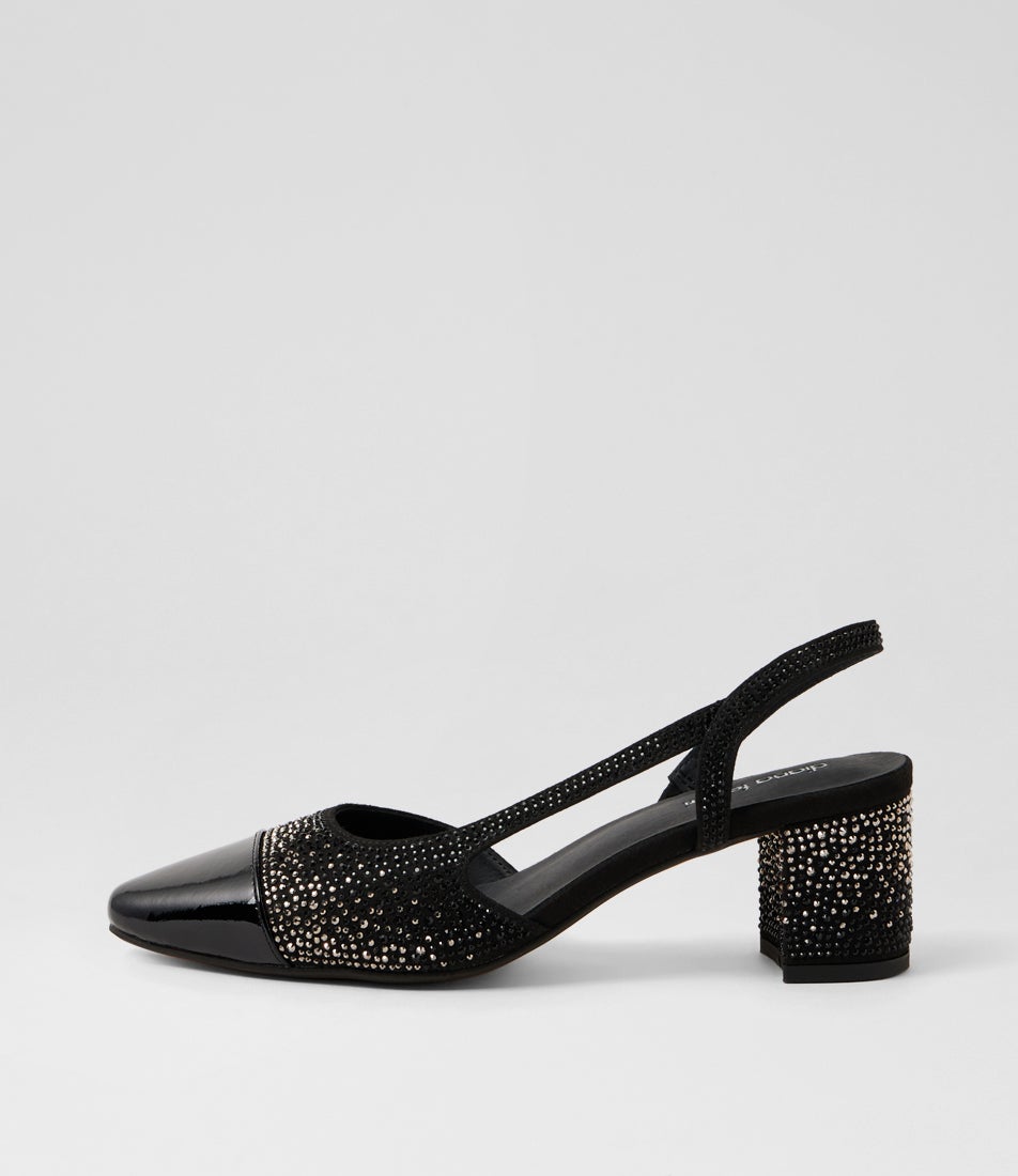 Luxury Black Silver Patent Jewels Heels