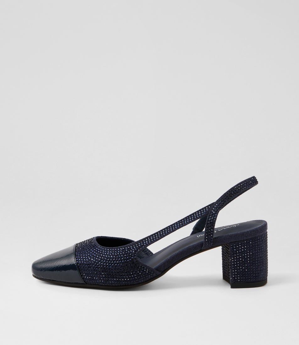 Luxury Navy Patent Jewels Heels