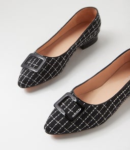 DERINA DF BLACK TWEED BLACK FABRIC PATENT