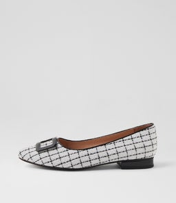 DERINA DF WHITE TWEED BLACK FABRIC PATENT