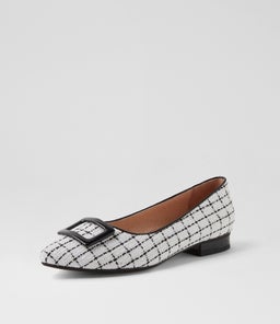 DERINA DF WHITE TWEED BLACK FABRIC PATENT