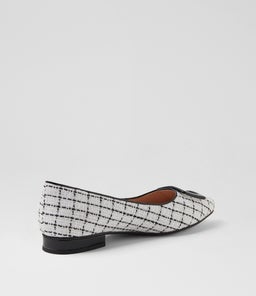 DERINA DF WHITE TWEED BLACK FABRIC PATENT
