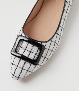 DERINA DF WHITE TWEED BLACK FABRIC PATENT