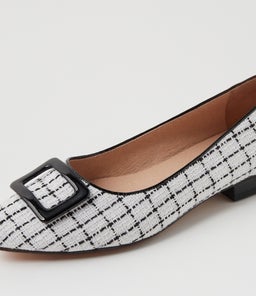 DERINA DF WHITE TWEED BLACK FABRIC PATENT
