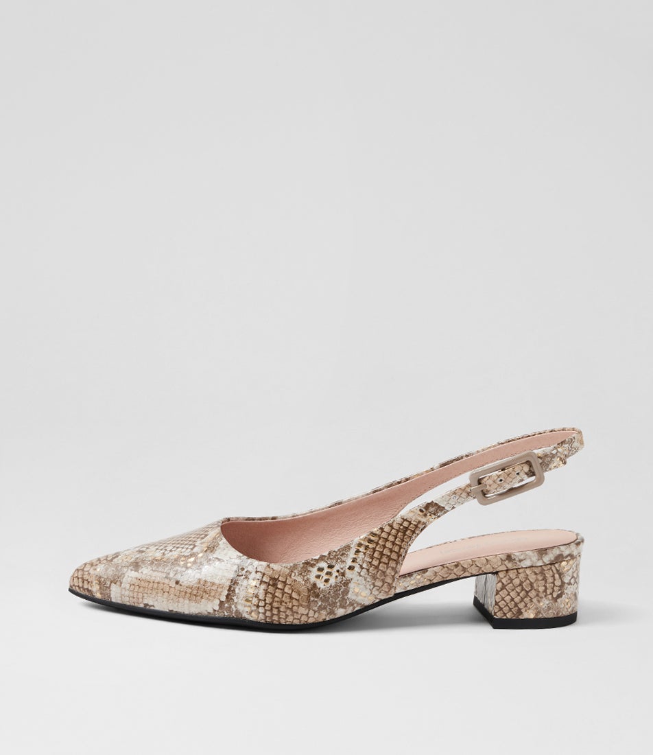 Claytin Neutral Metallic Snake Leather Heels