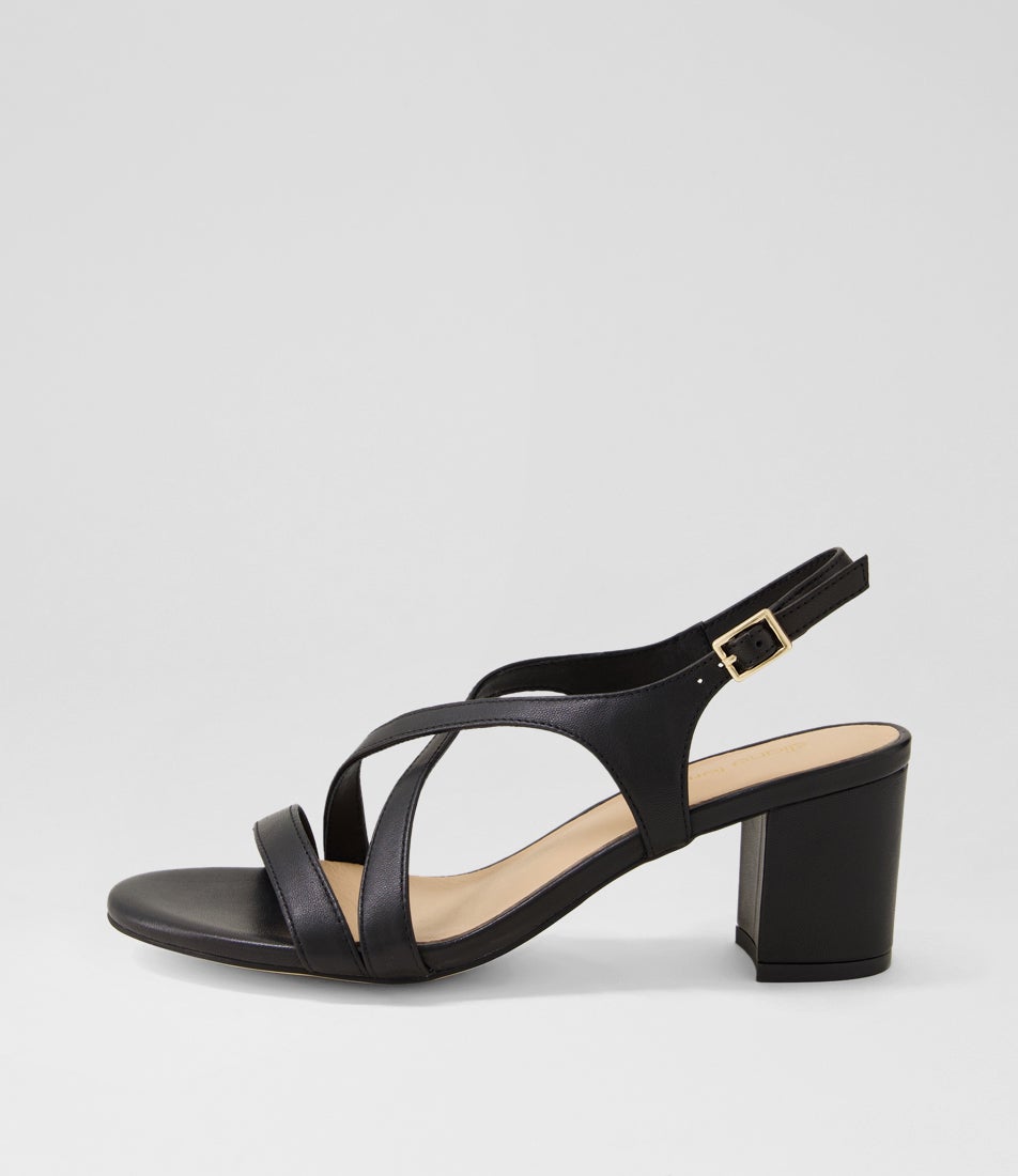 Geness Black Leather Sandals
