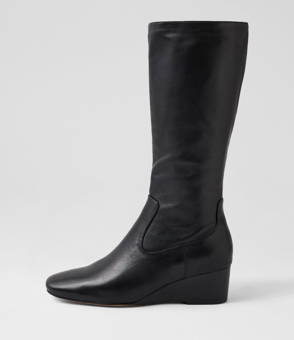 Gittle Black Leather Calf Boots Gittle Black Leather Calf Boots