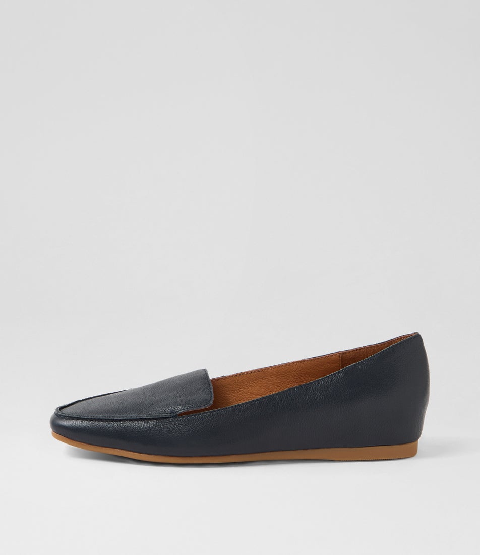Kirrer Navy Leather Flat Shoes Kirrer Navy Leather Flat Shoes