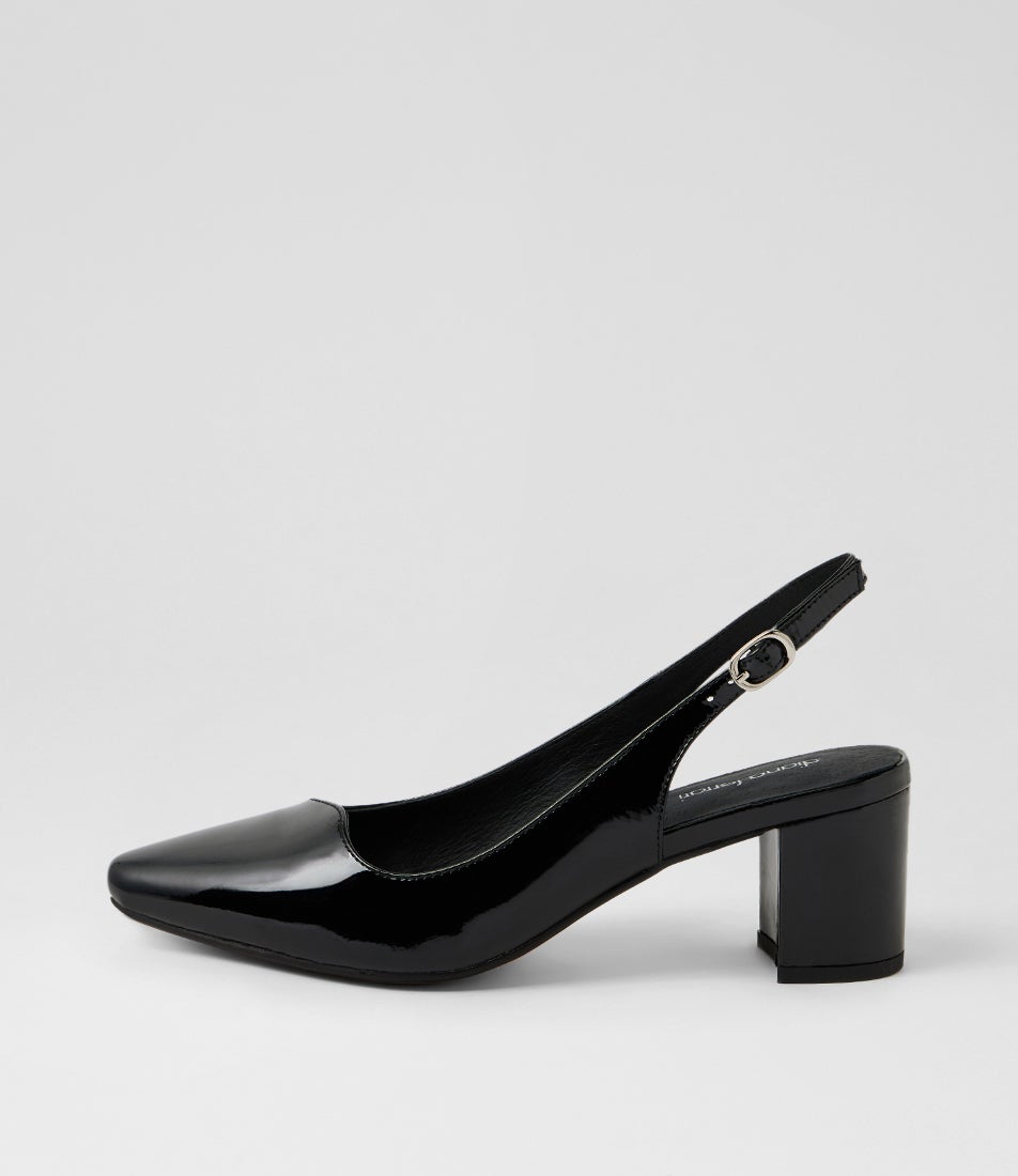Larno Black Patent Leather Slingback Heels