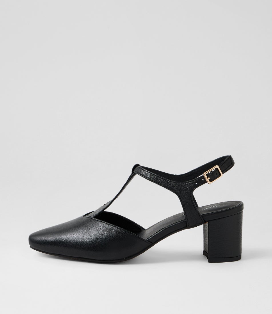 Leonee Black Leather Heels