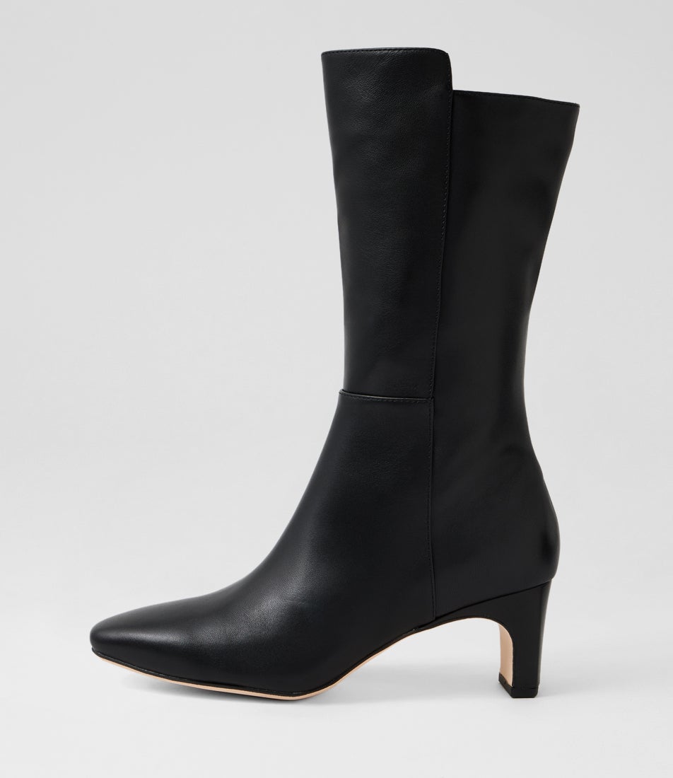 Simplee Black Leather Calf Boots